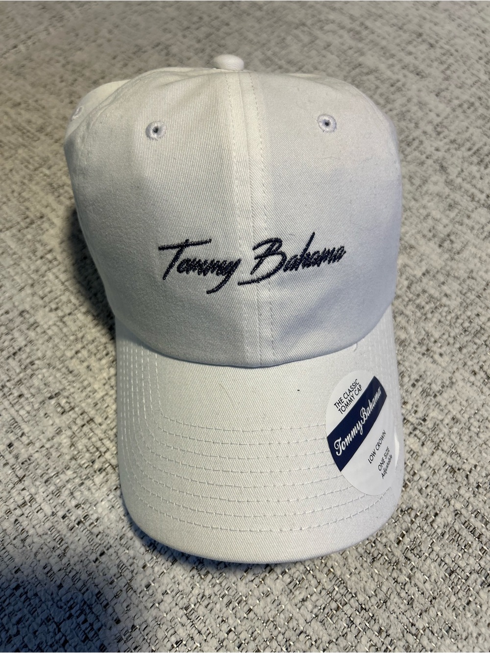 NWT! Tommy Bahama White Baseball Cap with Navy Script Logo